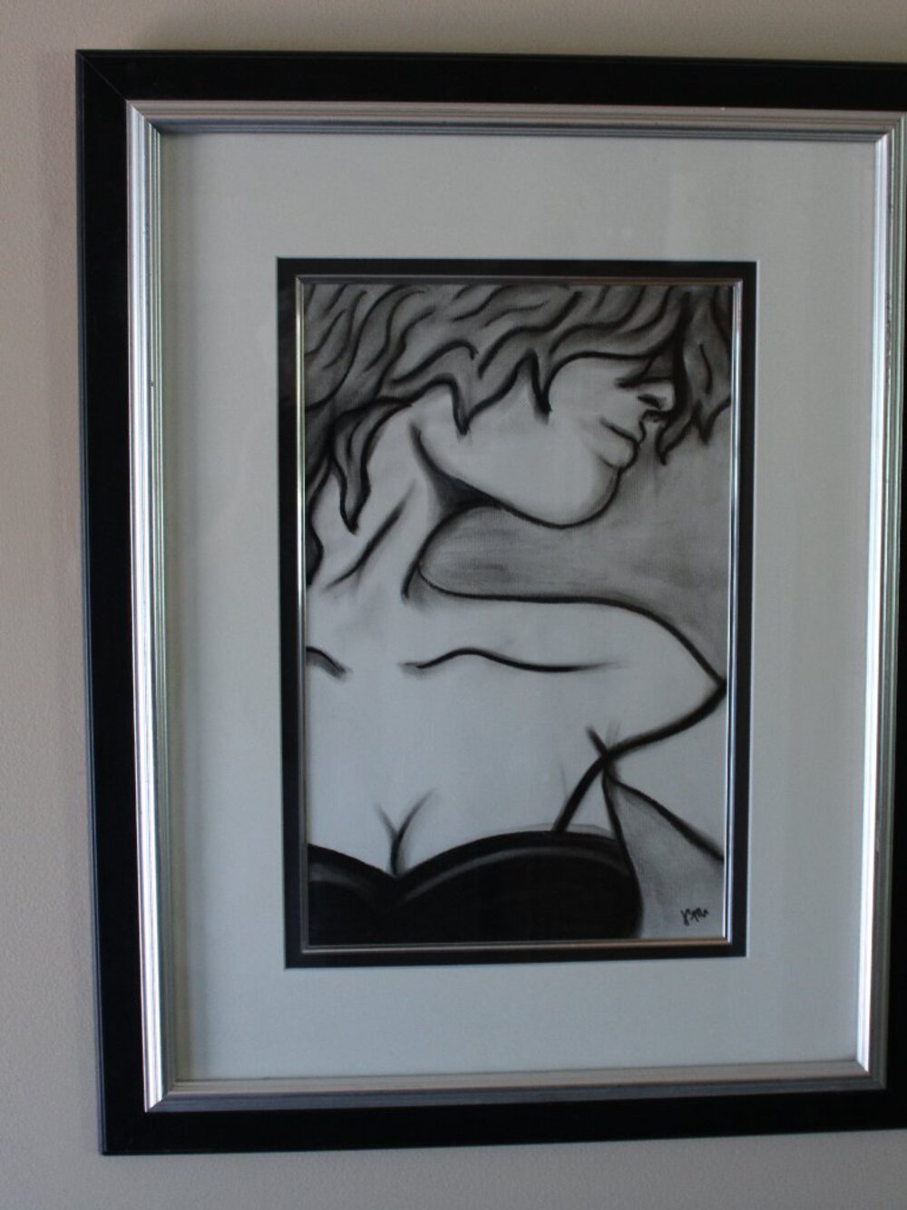 Orig. Art Charcoal/Graphite on Canvas Contemporary Woman Signed Framed 18x24